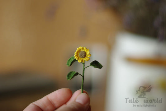 Miniature crochet sunflower
