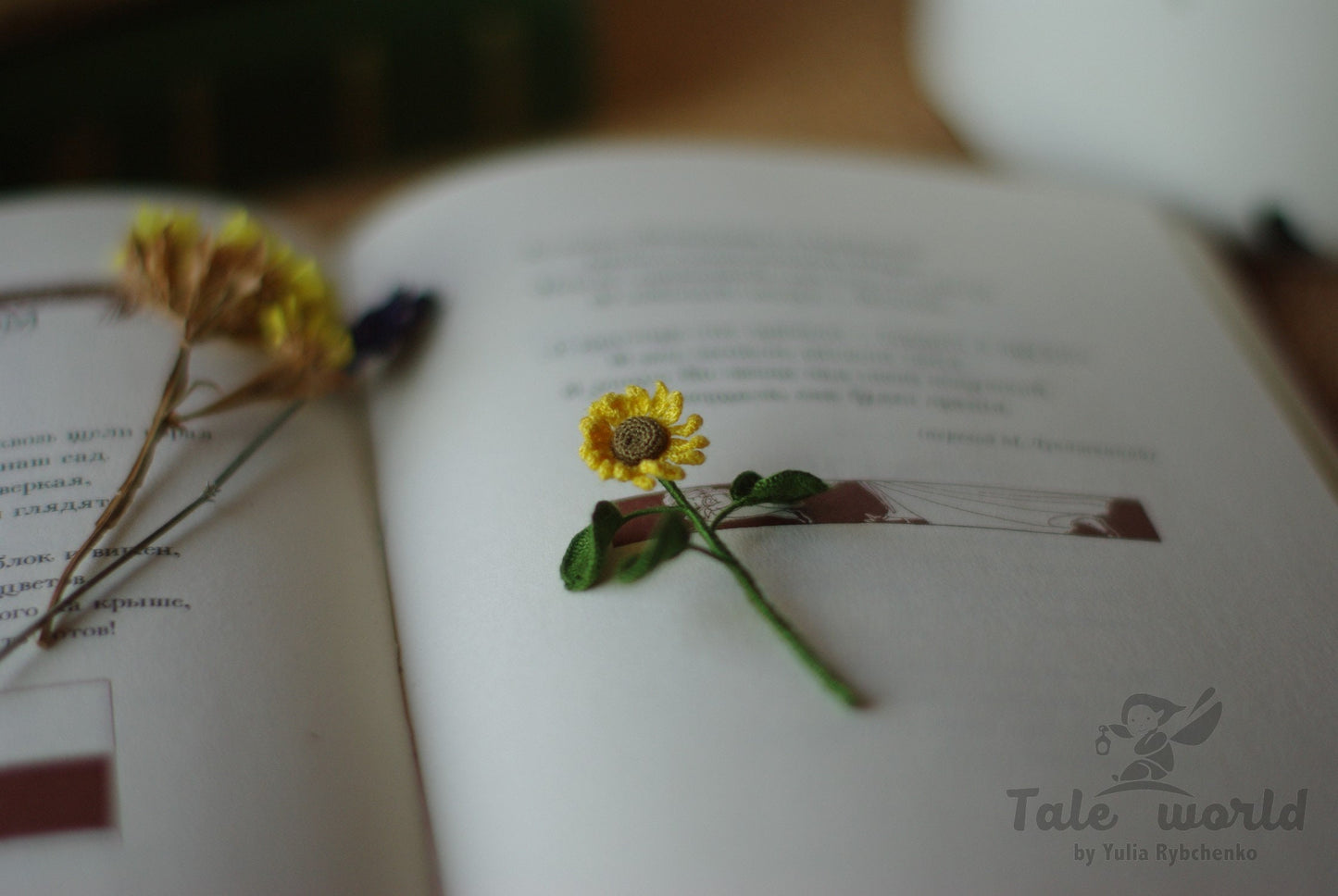 Miniature crochet sunflower