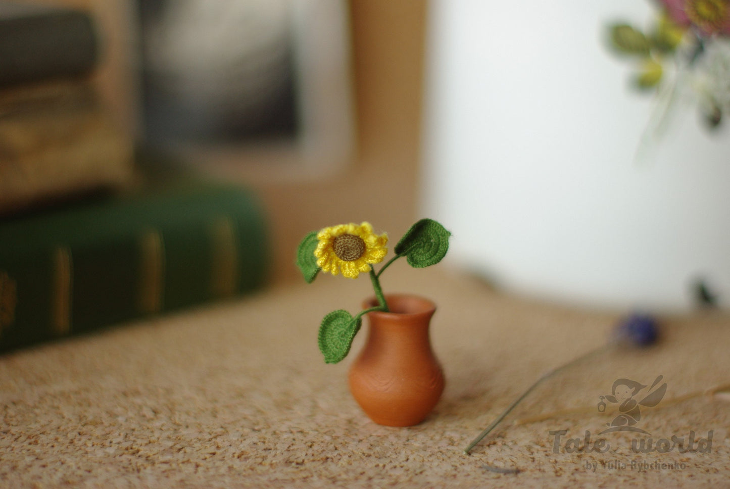 Miniature crochet sunflower