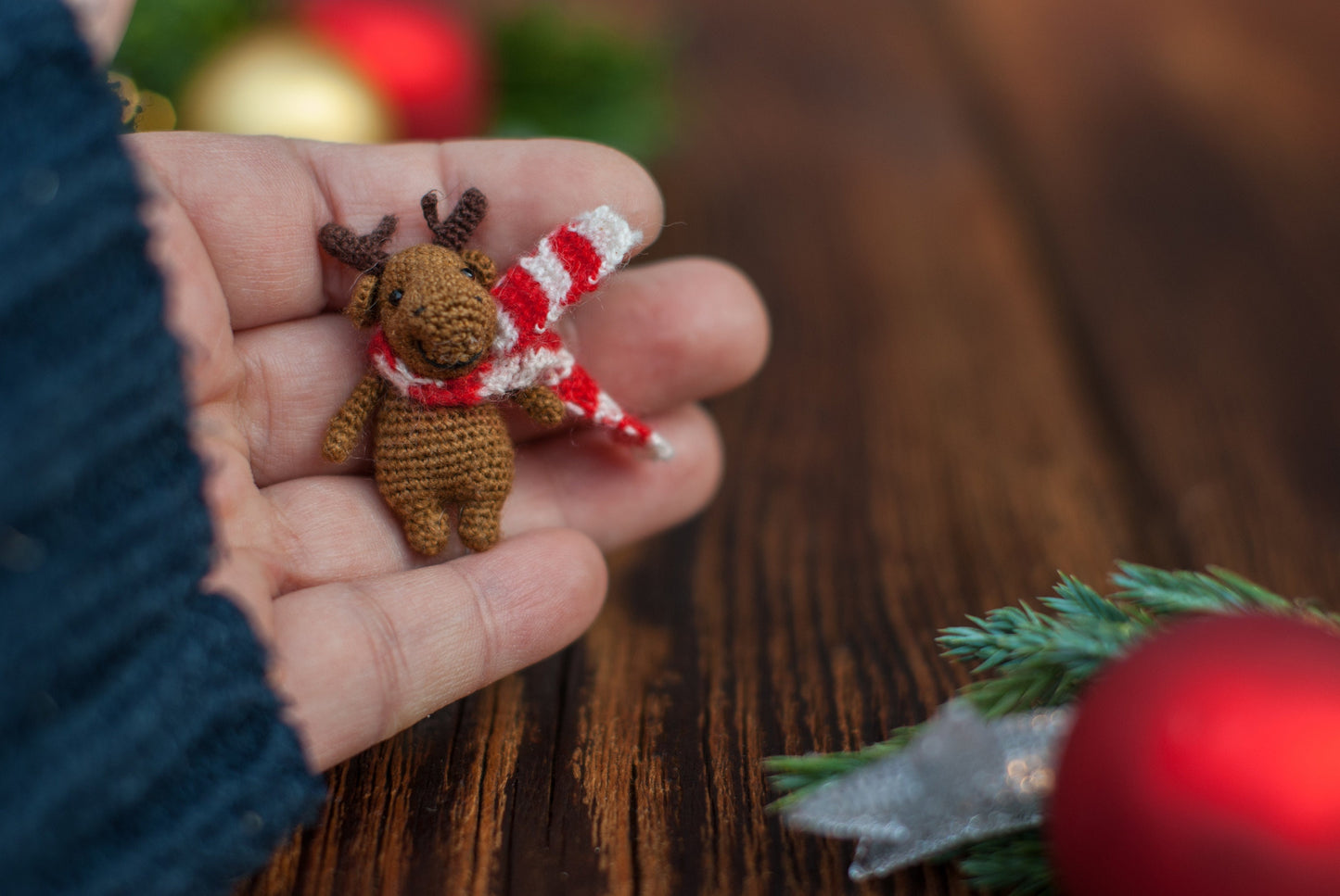 Miniature Crochet Moose with scarf
