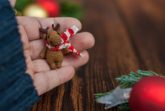 Miniature Crochet Moose with scarf