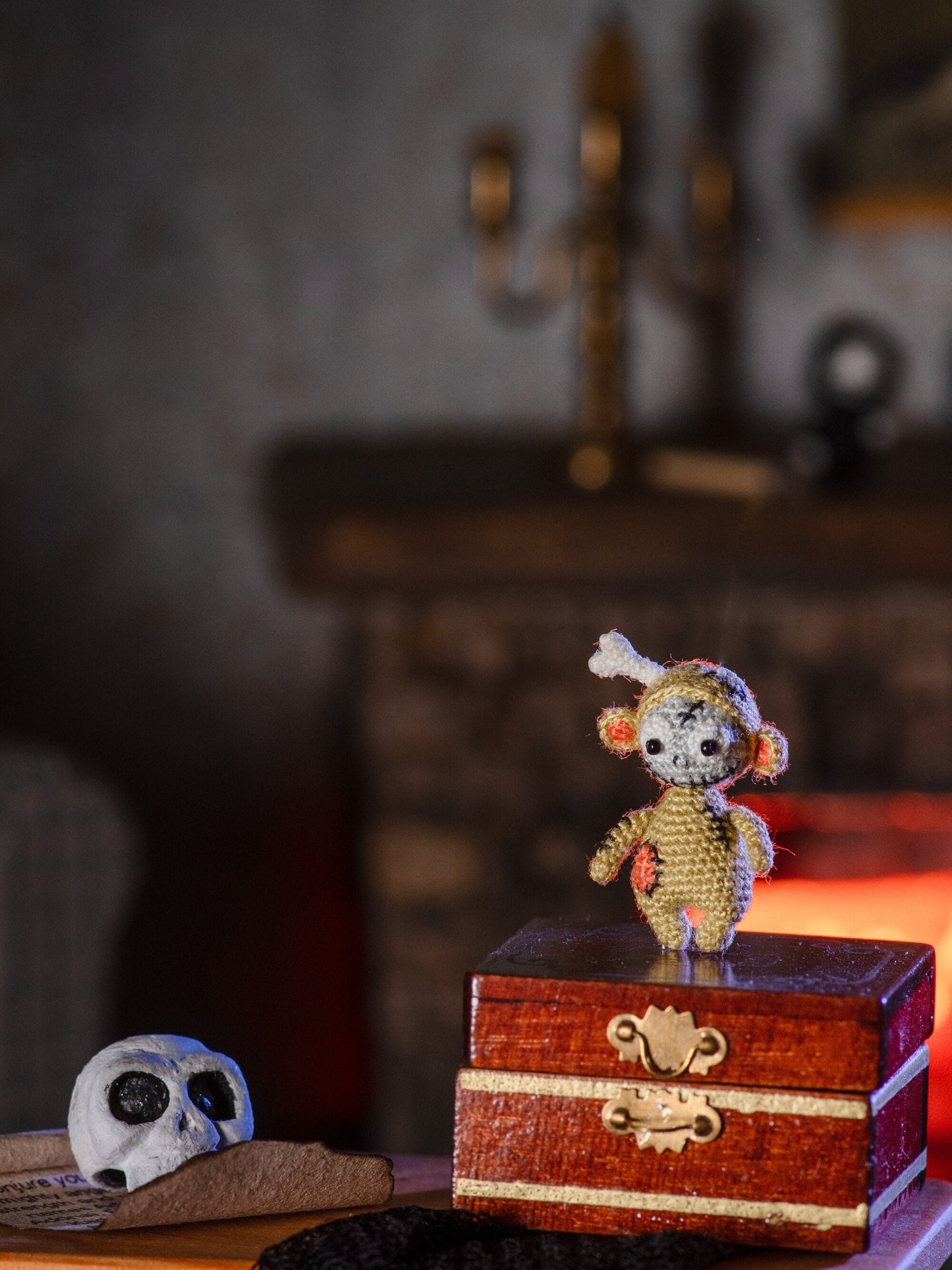 Tiny crochet Halloween goblin doll