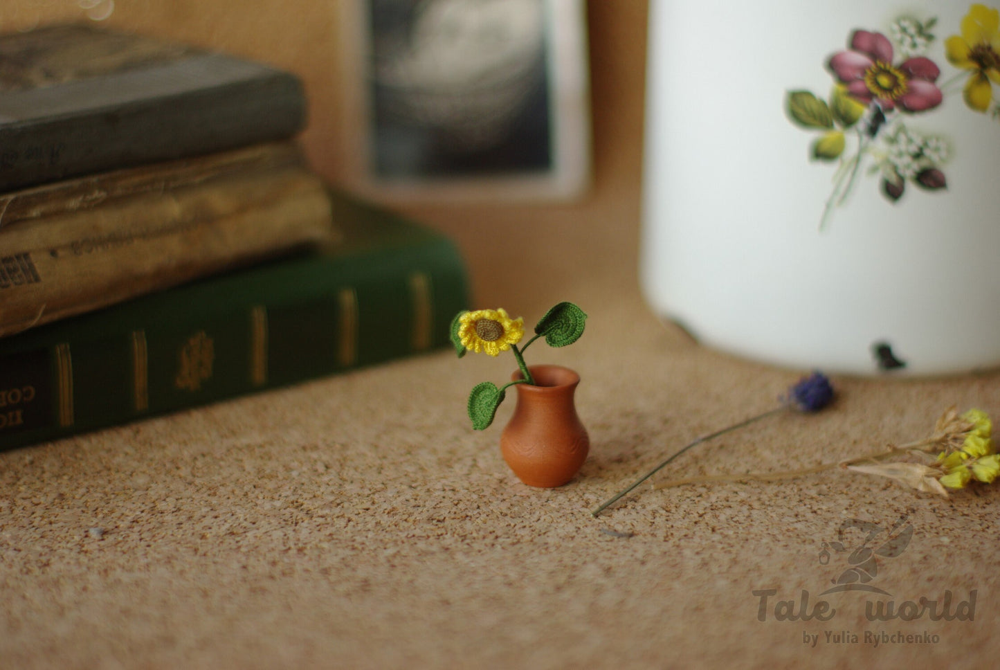 Miniature crochet sunflower