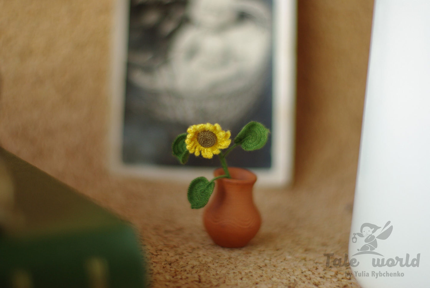 Miniature crochet sunflower