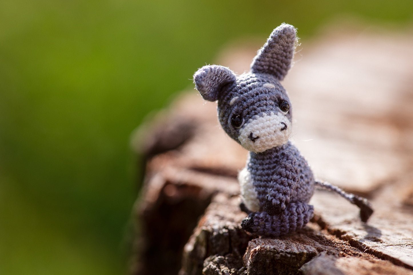 Hand-crocheted miniature donkey for collectors – soft grey amigurumi animal