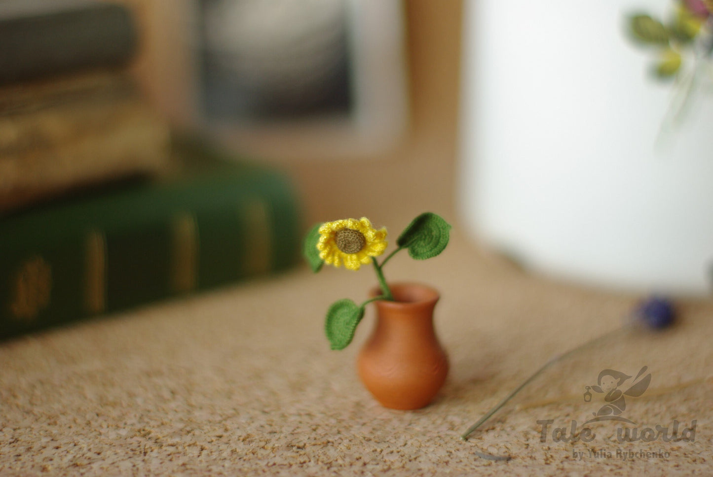 Miniature crochet sunflower
