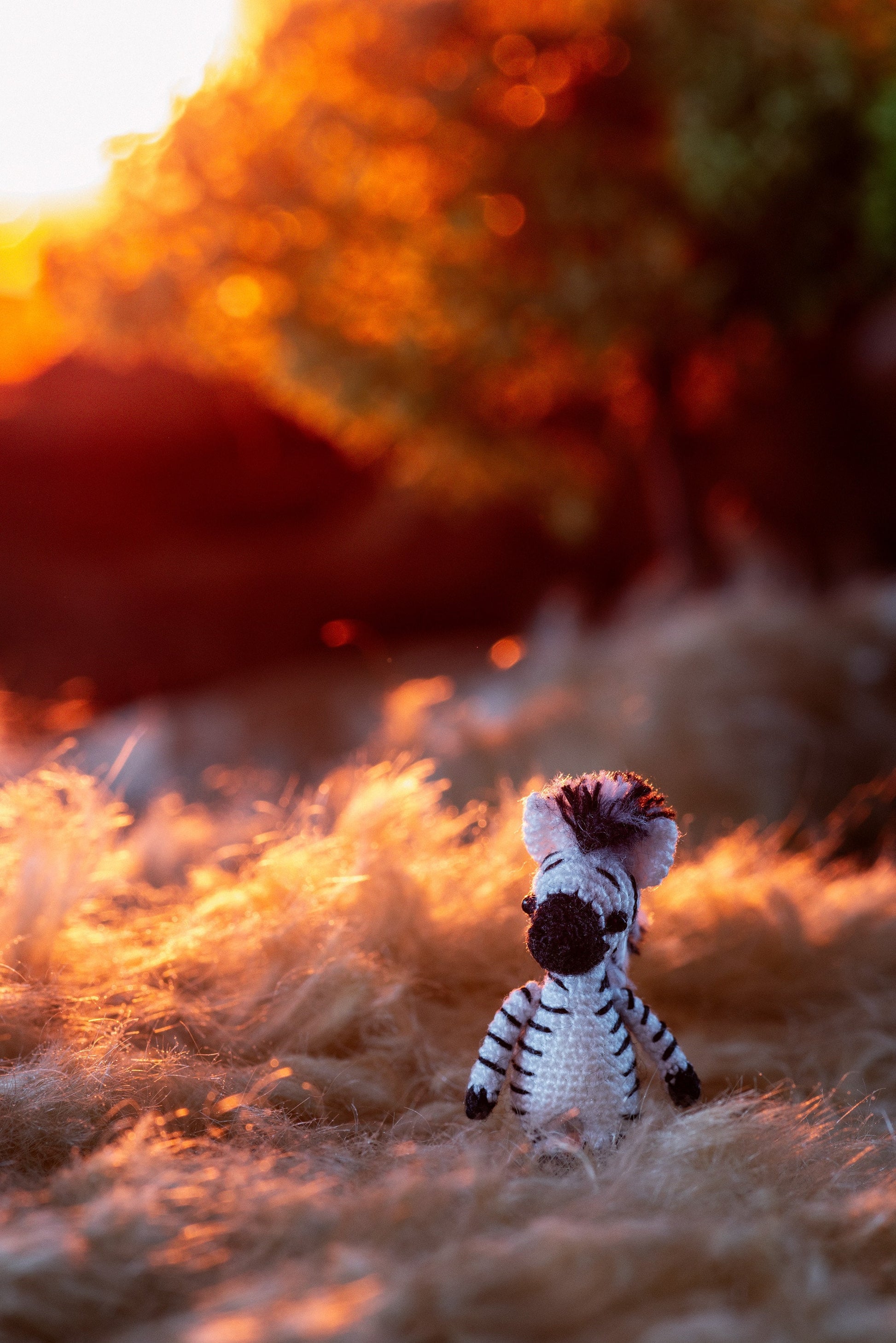 Miniature amigurumi zebra animal made with cotton thread
