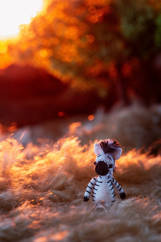 Miniature amigurumi zebra animal made with cotton thread