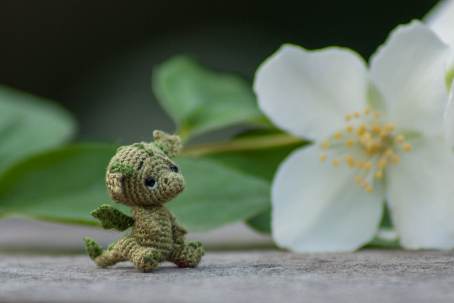 Miniature Crochet Green Dragon